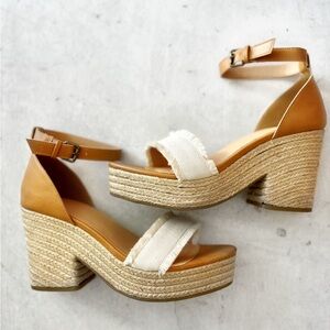 Tan and Cream Platform Sandals